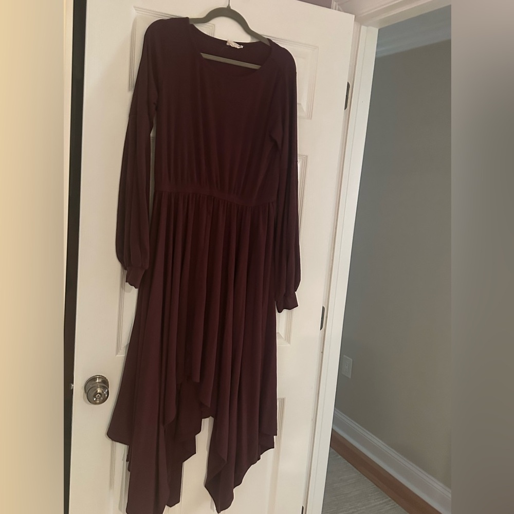 Joyfolie Deep Burgundy Long Sleeve Dress